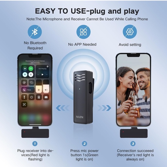 Wireless Microphone for iPhone, 2Pack Lavalier Microphone, Wireless Microphone f - Picture 3 of 3